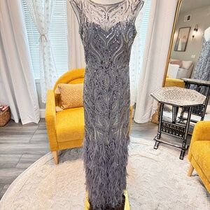 Aidan Mattox Sheer, Sequin, Feather Gown